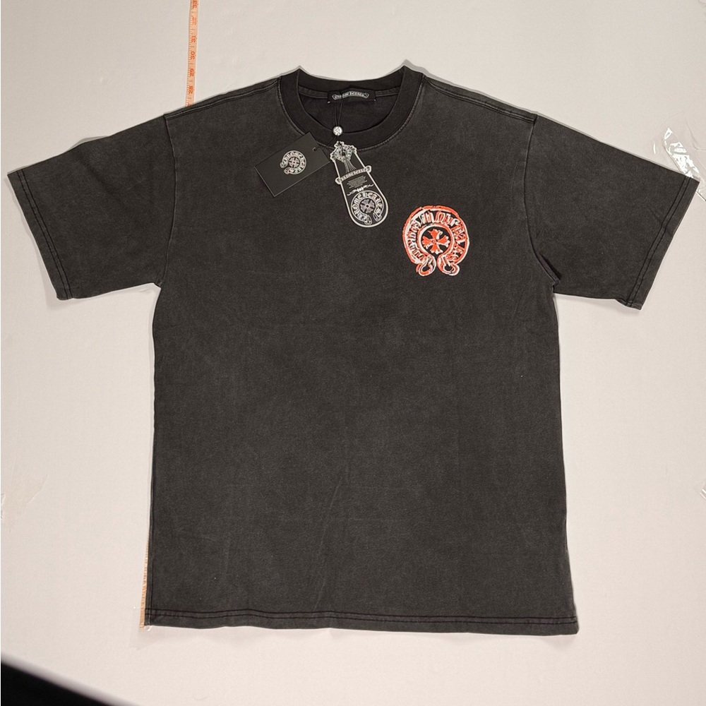 Chrome Hearts Charcoal Tee with Orange and White Emblem
